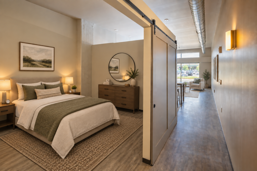 The Post Apartments Bedroom Render